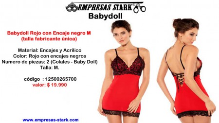 Material: Encajes y Acrílico Color: Rojo con encajes negros Numero de piezas: 2 (Colales - Baby Doll) Talla: M.  código  : 12500265700 valor: $ 19.990